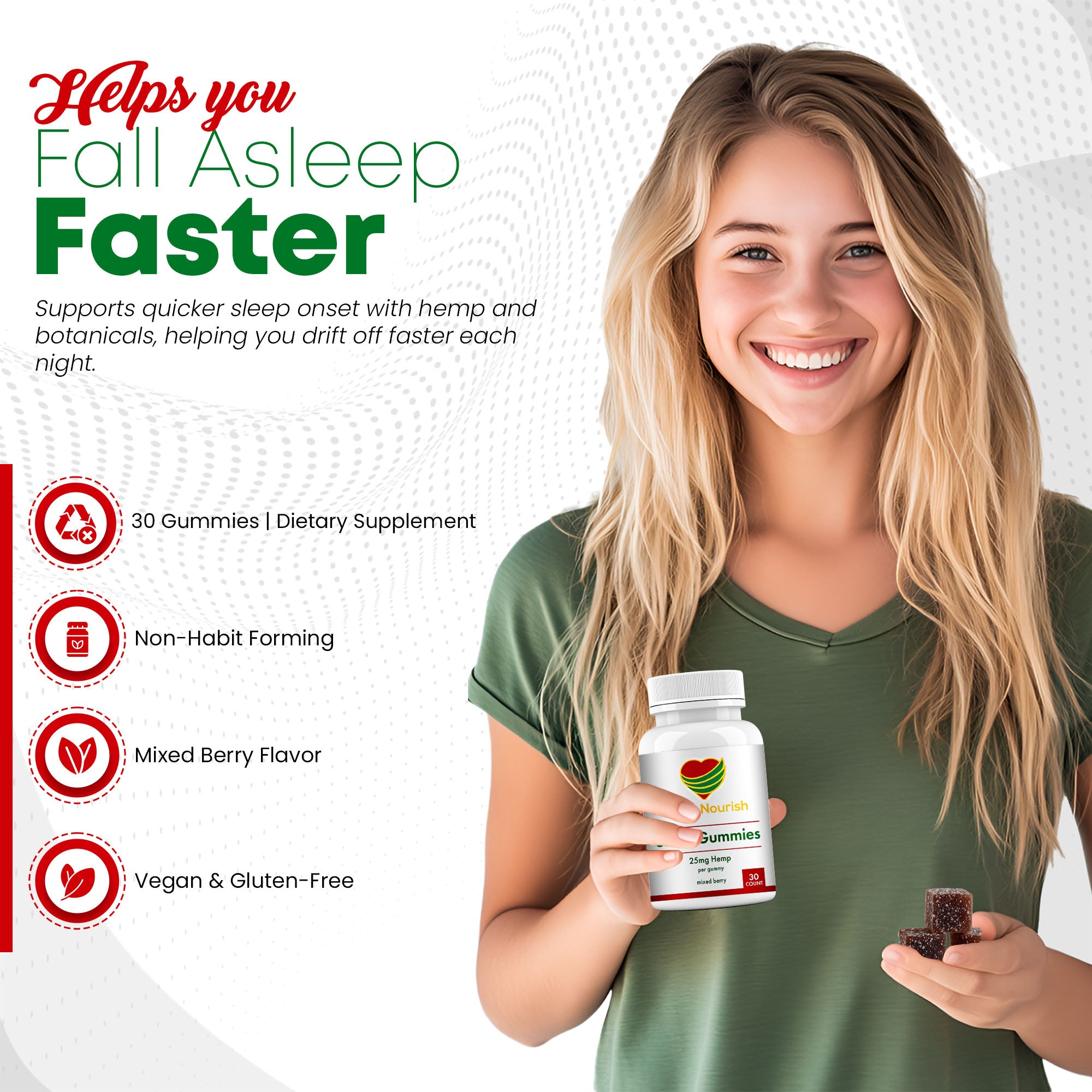Delta Nourish Sleep Gummies – Natural Sleep Support with Hemp Extract – Mixed Berry Flavor – Vegan, Non-Habit Forming – 30 Count