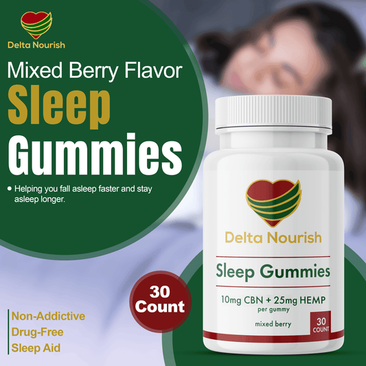 Delta Nourish Sleep Gummies, 10mg CBN, Mixed Berry Flavor, Vegan-Friendly, 30 Gummies