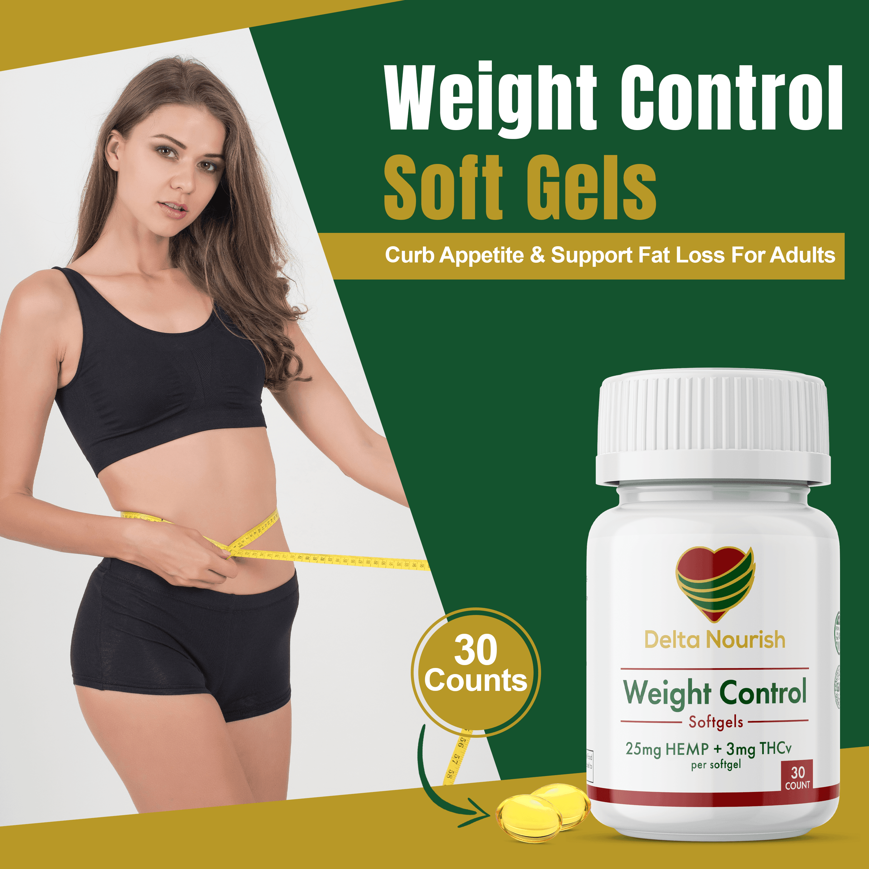 Delta Nourish Weight Control Supplement - Natural Support for Metabolism and Appetite Management, 30 Vegan Capsules