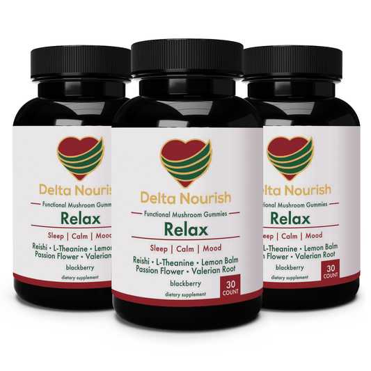 Delta Nourish Calm Mushroom Extract Gummies – Natural Calm & Mood Aid with Lemon Balm, Passion Flower, and Reishi Mushroom, Blackberry Flavor,