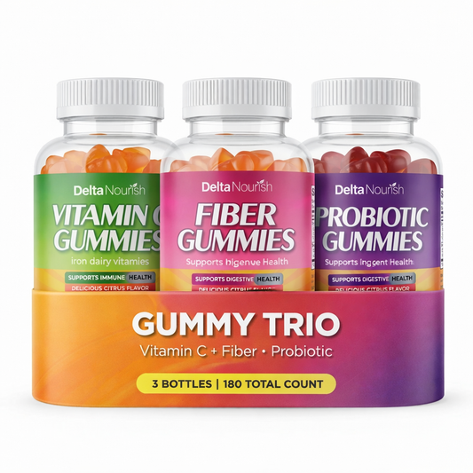 Delta Nourish Gummy Trio – Vitamin C + Fiber + Probiotic Gummies (3-Pack, 180 Count)