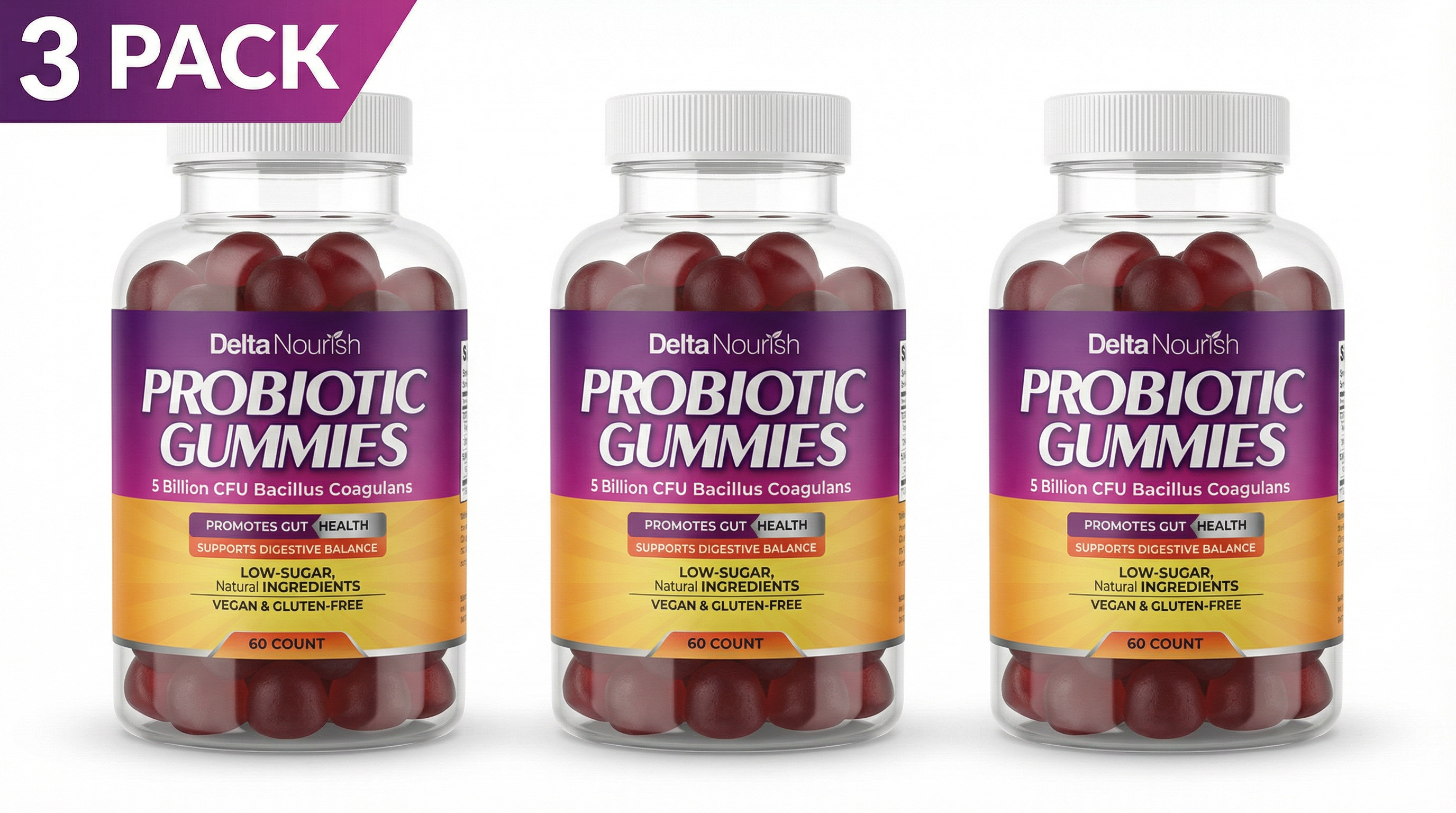 Delta Nourish Probiotic Gummies – Daily Gut Wellness Support – 5 Billion CFU – Non-GMO