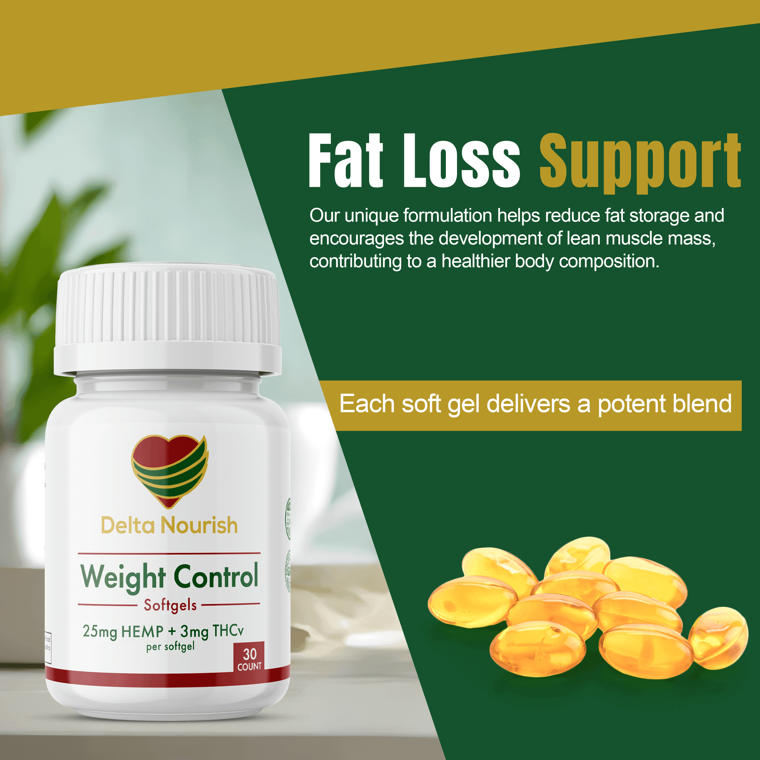 Delta Nourish Weight Control Supplement - Natural Support for Metabolism and Appetite Management, 30 Vegan Capsules