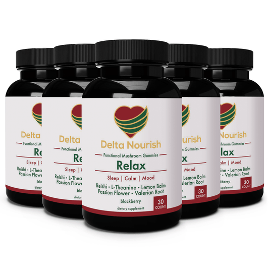 Delta Nourish Calm Mushroom Extract Gummies – Natural Calm & Mood Aid with Lemon Balm, Passion Flower, and Reishi Mushroom, Blackberry Flavor,