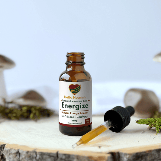 Energize Drops - Natural Energy Supplement Liquid Water with Mushroom, Cordyceps, Alpha GPC, L-Tyrosine & Vitamin B12 - deltanourish.com