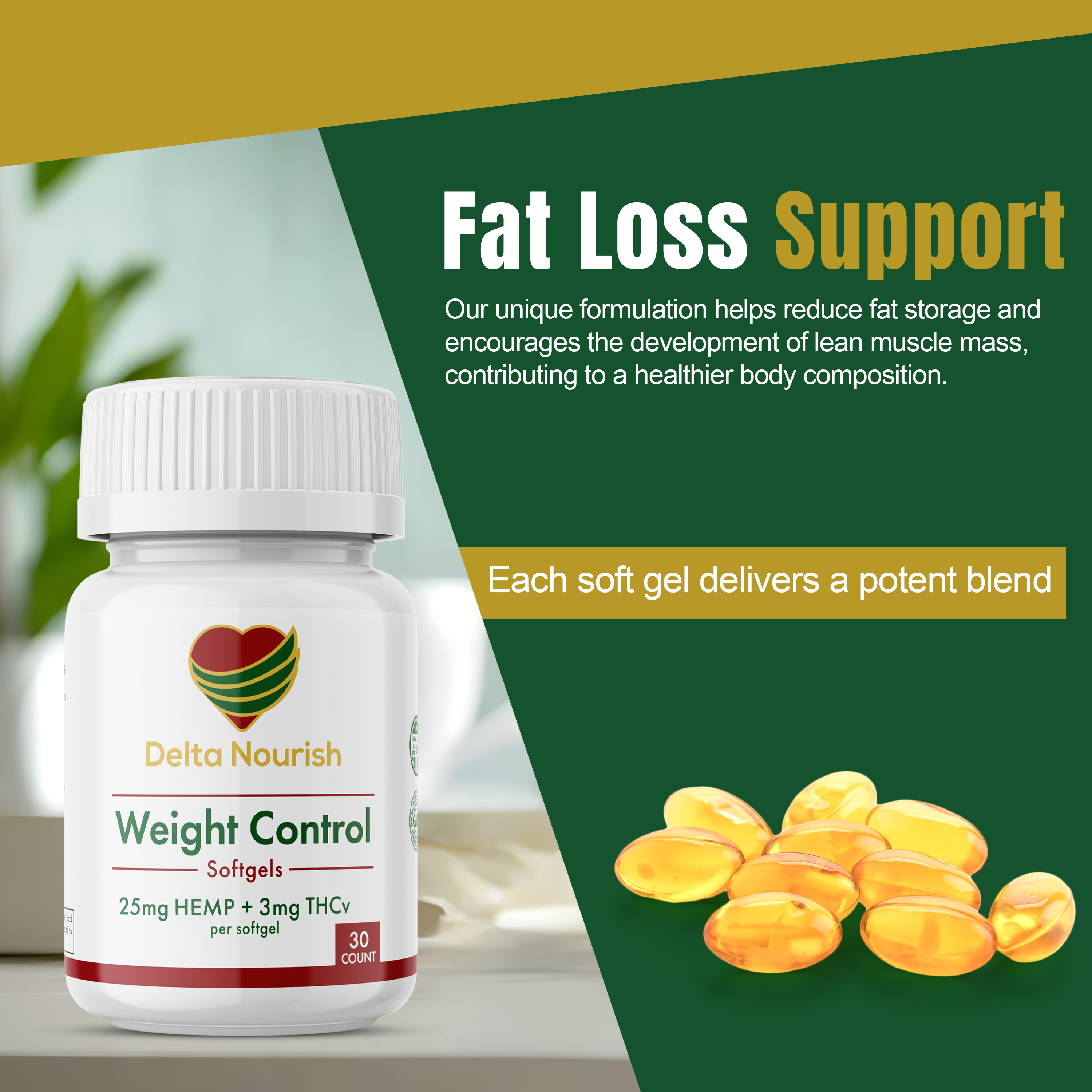 Natural ingredients in Delta Nourish Weight Control Supplement, 30 vegan capsules.